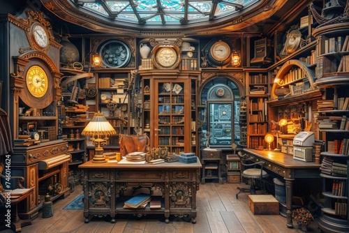 Room Filled With Books and Clocks