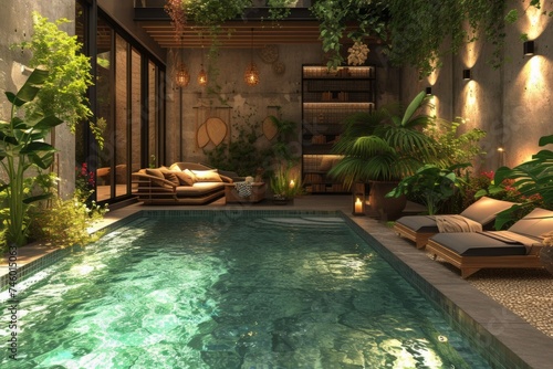 Indoor Swimming Pool Surrounded by Greenery © Yana