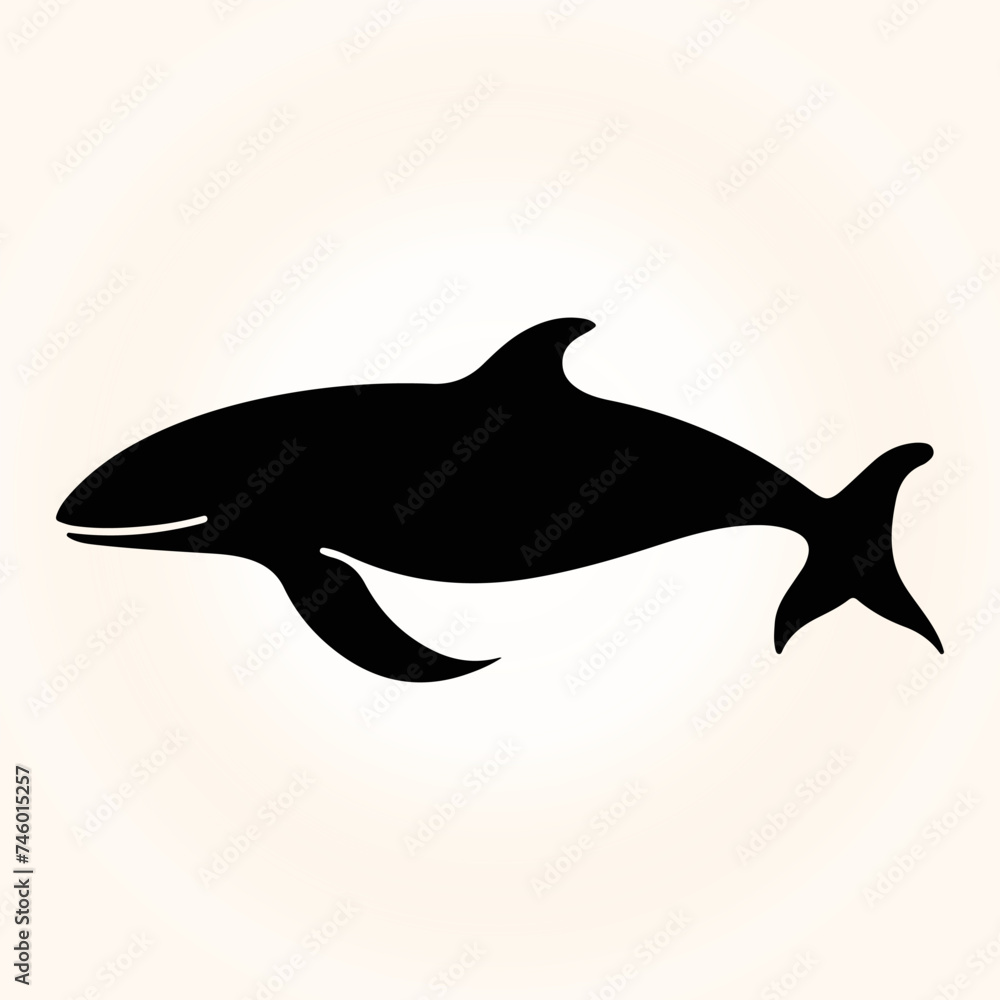 Fototapeta premium Dolphin black silhouette. Cute swimming dolphin hand drowing vector illustration