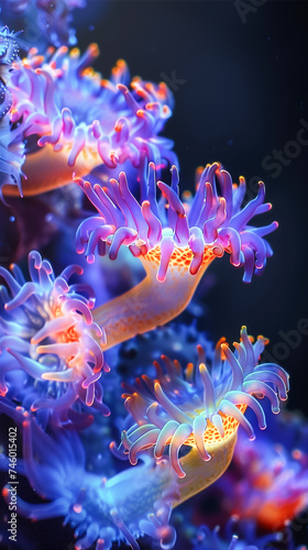 Deep sea creatures glowing with bioluminescence a dance of colors in the oceans darkness Natures living lights