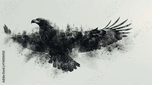 shape of a eagle with usa flag dopple exposure photo