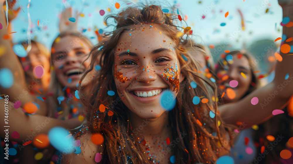 Obraz premium Happy diverse employees team celebrating success business achievement among confetti