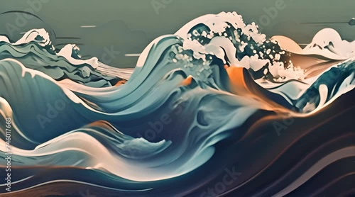 A great ocean wave in japanese style motion video