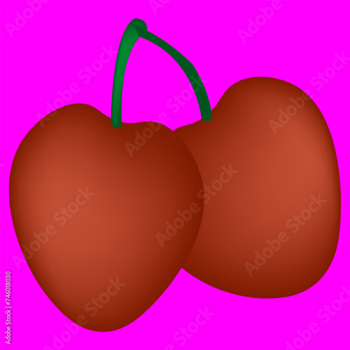 Two large cherries are connected to each other by thin branches. Berries are drawn close-up. Can be used as a window decoration.