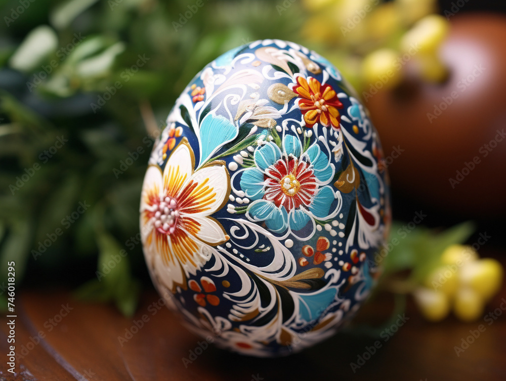 Colorful Easter egg with intricate design, set against a soft focus background, symbolizing springtime celebration. Colorful Easter egg with intricate design, set against a soft focus background, symbolizing springtime celebration.