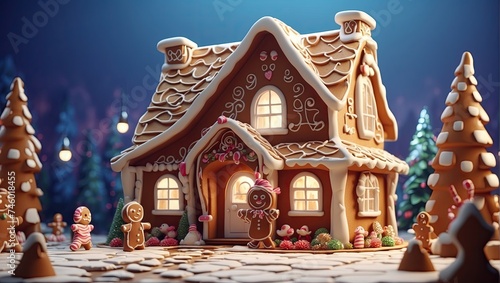 Gingerbread Character and House: Cute 3D Render in Candy Village (C4D)