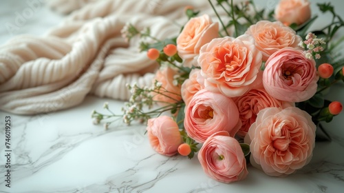 Beautiful flowers on a delicate background with copy space. Romantic background. Wedding invitation. Valentine's Day. Birthday. International Women's Day, Mother's Day concept.