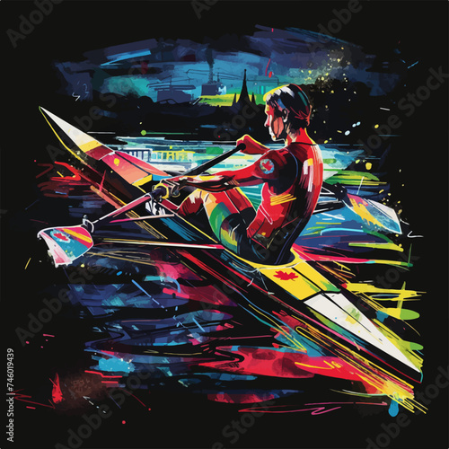 Colorful illustration of a canoeist