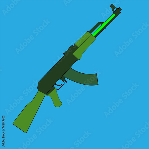 The machine gun is drawn as a side view. The weapon consists of a stock, barrel, sight, ammunition horn and trigger mechanism. Technology facilitates murder.