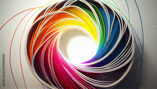 Bright rainbow wires abstract background. AI render