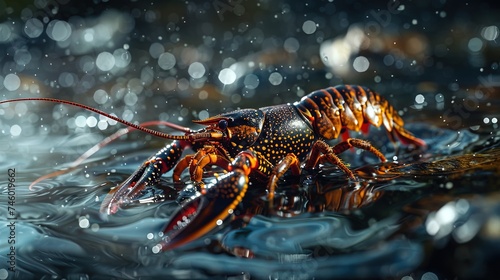 Crayfish in water. Wildlife scene from nature. Live crayfish close up, ai generative