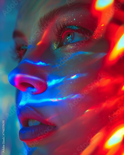 Neon Glare: A Striking Close-Up Portrait in Radiant Hues