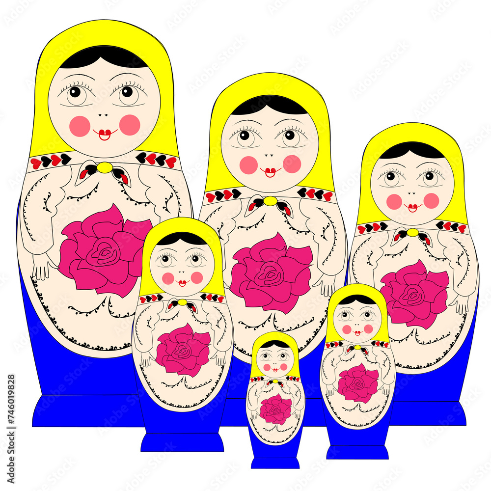 Matryoshka doll from the time of the USSR. A souvenir toy consists of figures that are placed one inside the other. The item depicts a Russian woman. Matryoshka doll from the time of the USSR. A souvenir toy consists of figures that are placed one inside the other. The item depicts a Russian woman.