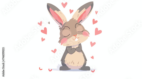 Cute funny kawaii little hare in love. Vector flat c