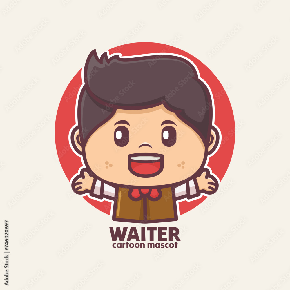 Cute waiter cartoon character mascot design