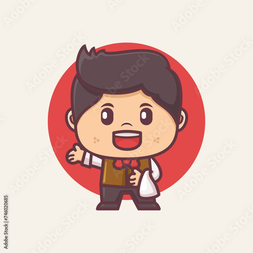 cute waiter cartoon character design