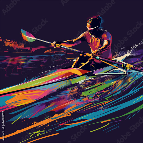 Colorful illustration of a canoeist