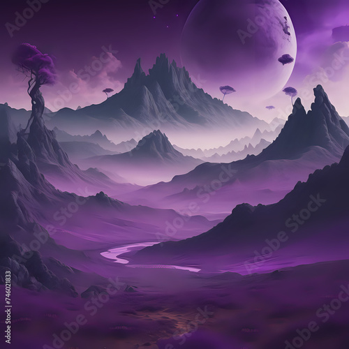 Otherworldly and mystical landscape wallpaper in purple tones - generated by ai