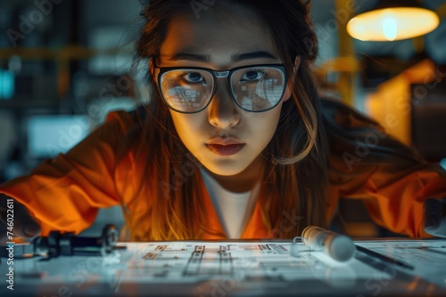 Close up of a female worker using advanced technology to design a building