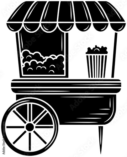 stand illustration carnival silhouette snack logo popcorn icon booth outline kiosk food shop street market store corn festival fair shape of shop street for vector graphic background