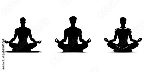 Men doing yoga, vector isolated. 
