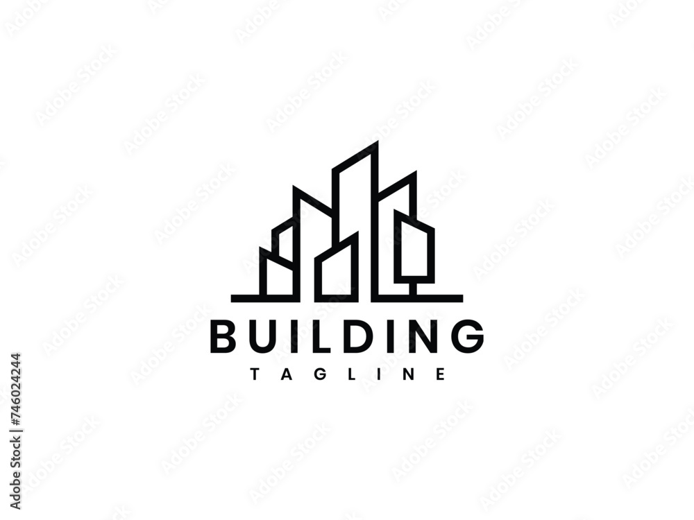 Minimalist building architecture logo design inspiration. building logo made with lines