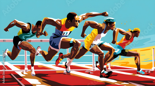 A Thrilling Snapshot of Athletes in Mid-Action During an Intense Hurdles Race © Bobby