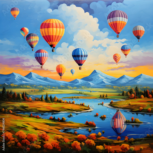 Celebrating Sunrise: A breathtaking display of Hot Air Balloons against the Dawn Sky