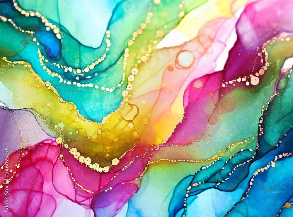 Alcohol ink background. Rainbow multicolored design.
