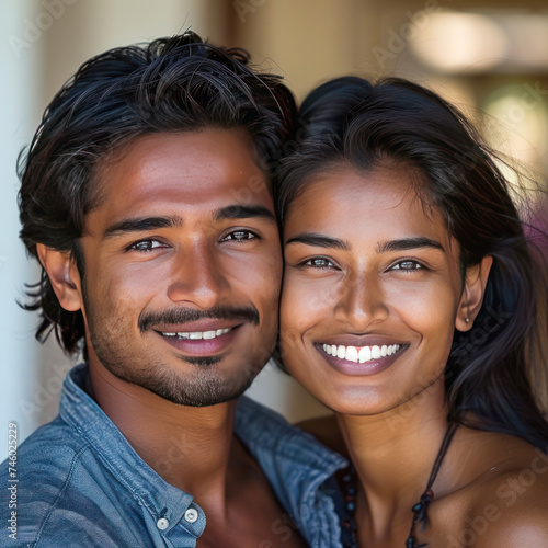 Young indian couple giving happy expression