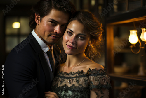 happy couple concept,  man hugging  woman on blurred background © Анна Мартьянова