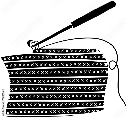 wool illustration yarn silhouette crochet logo handmade icon craft outline thread knit hobby ball hook needle needlework skein woolen shape of hobby ball for vector graphic background