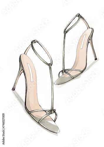 strappy sandals shoes illustration, luxury modern design