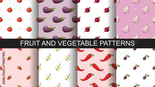 set of seamless fruit and vegetable patterns