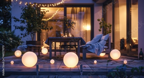 outdoor dining with string lights to enhance your outdoor deck