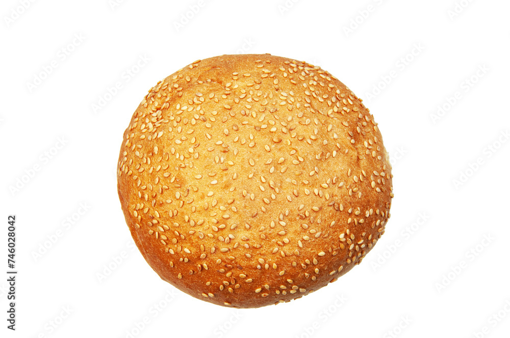 bun with burger jam on a white background. concept of baking buns with sesame seeds bun with burger jam on a white background. concept of baking buns with sesame seeds