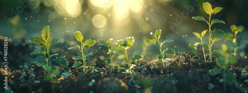 green sprouts on top of soil with sun light
