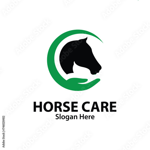 Horse Care Logo Design. Equine Pet Store Shop Sign Symbol Logo Icon Illustration Element Template For Clinics, Pharmacies, Hospitals, Horse Training and Care Centers.