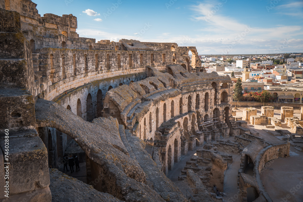 Amphitheater in El Jem, sights of Tunisia, historical buildings