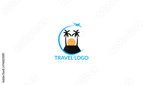 palm tree with sun travel logo design template