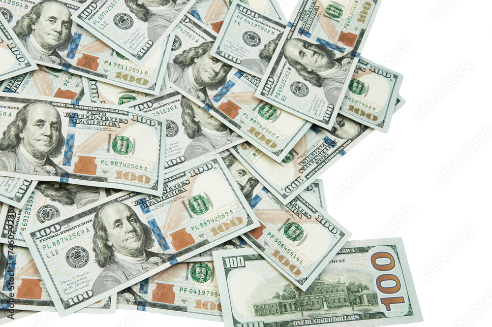 many hundred dollar bills on a white background. the concept of successful enrichment many hundred dollar bills on a white background. the concept of successful enrichment