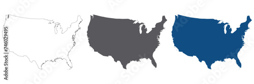 USA map, America map, United States of America map in set. 