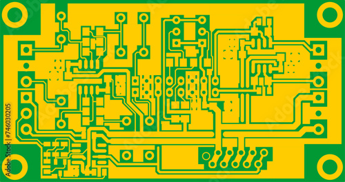 Electric background. Vector pcb pattern. 
Printed circuit board of an electronic 
device with
conductors and contact pads placed on it. 
Engineering drawing