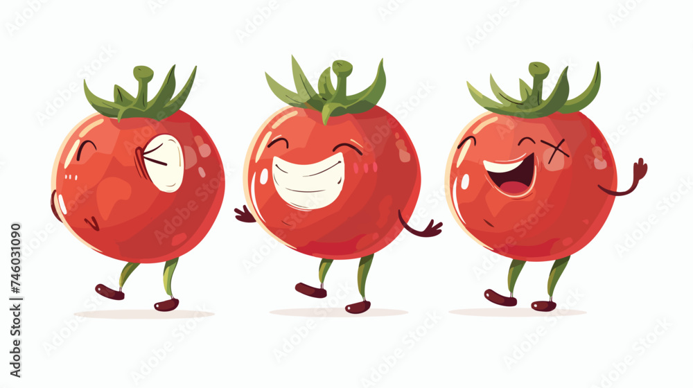 Cute funny tomato walking singing character. Vector