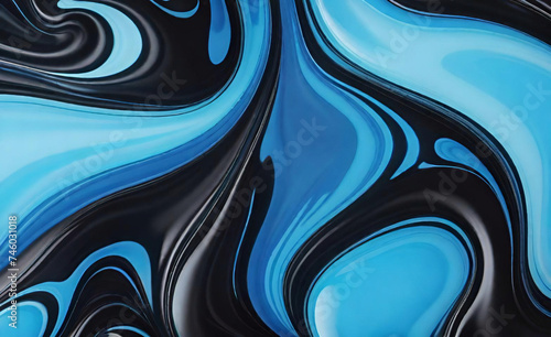 blue and black abstract colorful psychedelic organic liquid paint ink marble texture background. dark fluent surface wave motion mix random pattern. creativity flow painting coincidence concept. photo
