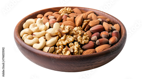 Bowl with different nuts isolated on transparent background 