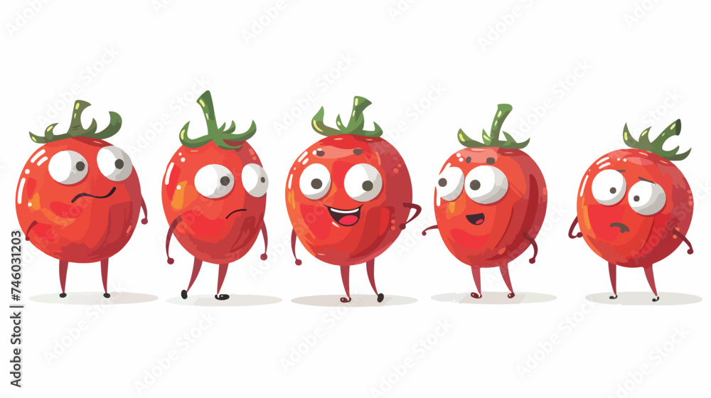 Cute funny tomato walking singing character. Vector