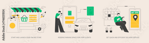 Online store pickup service abstract concept vector illustrations.