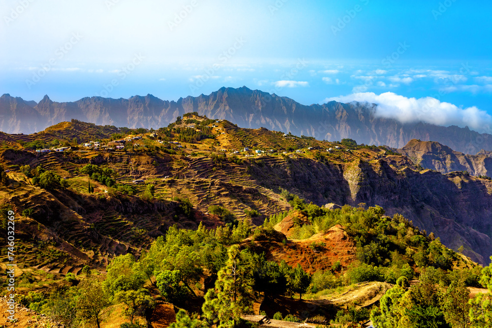 Mountain landscape near Ribeira Grande, Island Santo Antao, Cape Verde, Cabo Verde, Africa.