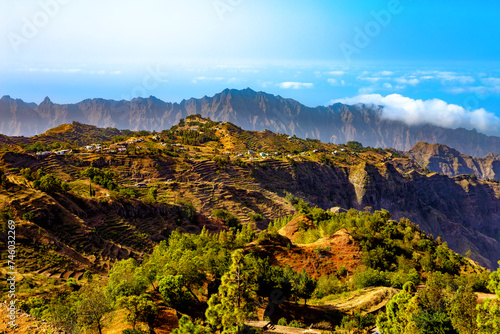 Mountain landscape near Ribeira Grande, Island Santo Antao, Cape Verde, Cabo Verde, Africa.